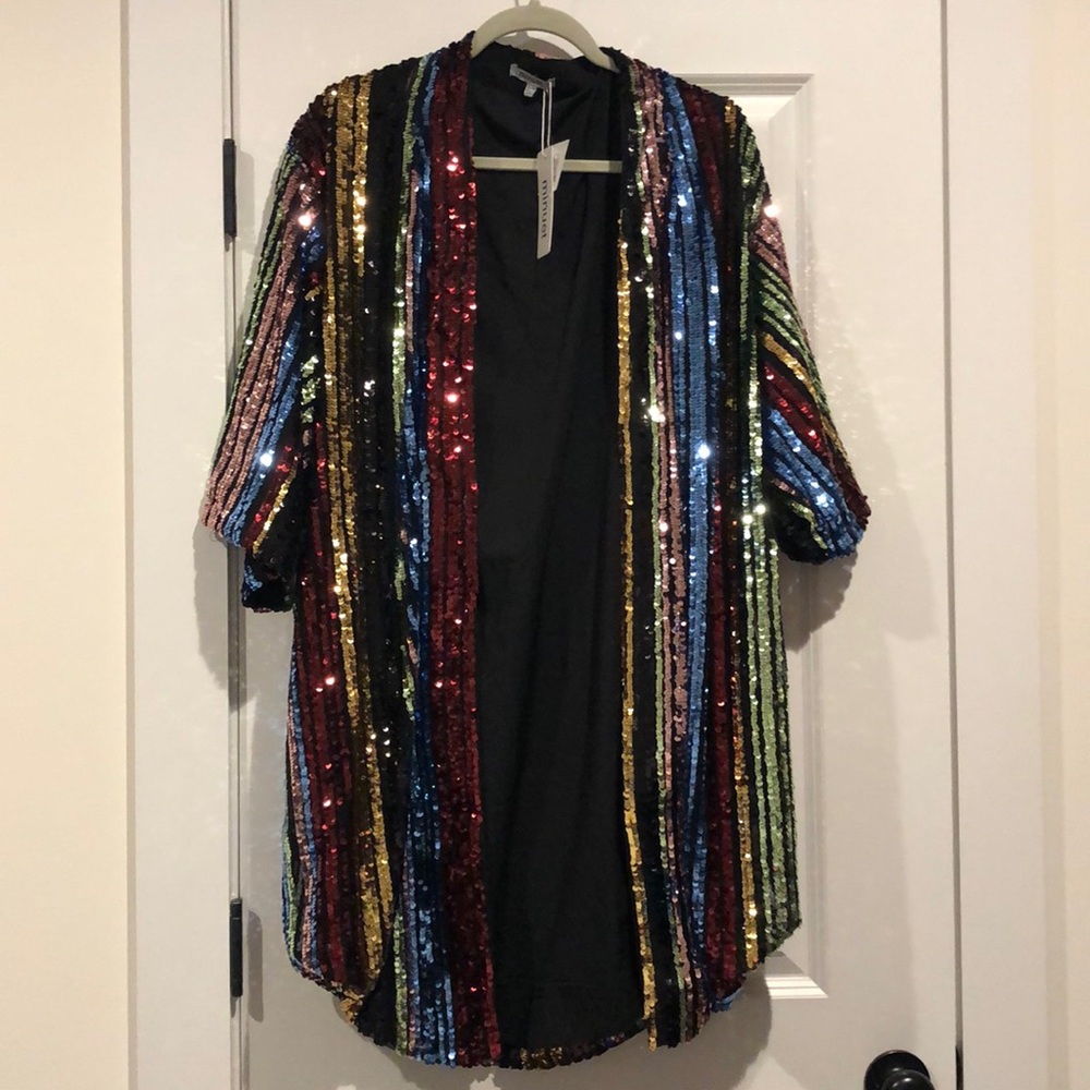 Rainbow Sequin Kimono Duster Jacket S/M 🌈